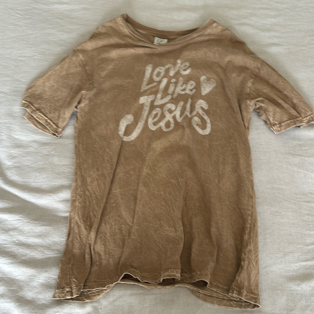Tan acid wash love like Jesus relaxed tee